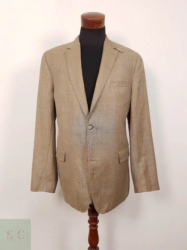 Blazer Mario Barutti Café con Rayas Azules Lana Virgen y Lino - Talla LXL 2