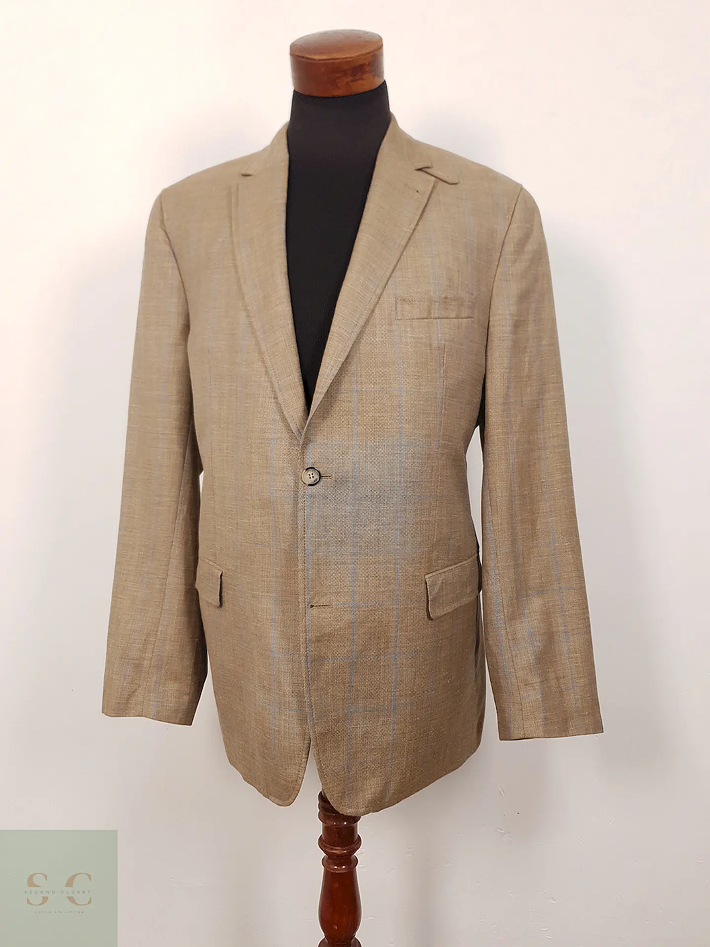 Blazer Mario Barutti Café con Rayas Azules Lana Virgen y Lino - Talla LXL 3