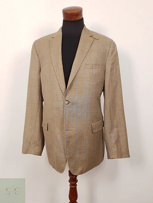 Blazer Mario Barutti Café con Rayas Azules Lana Virgen y Lino - Talla LXL
