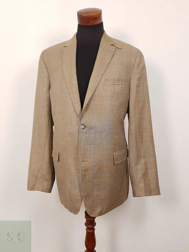 Blazer Mario Barutti Café con Rayas Azules Lana Virgen y Lino - Talla LXL 3