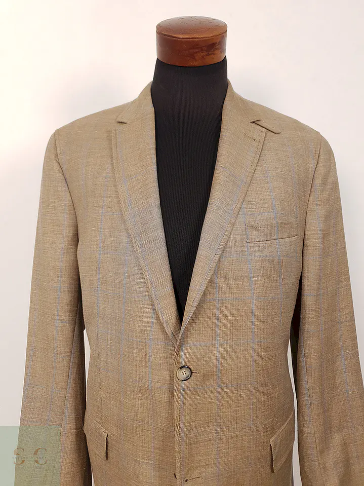 Blazer Mario Barutti Café con Rayas Azules Lana Virgen y Lino - Talla LXL 4