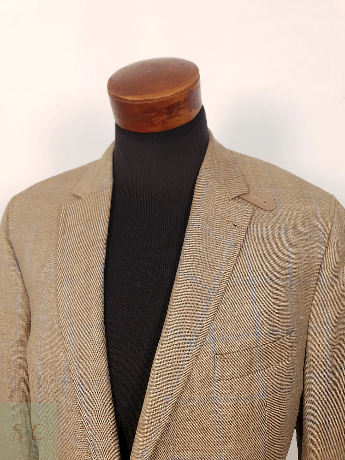 Blazer Mario Barutti Café con Rayas Azules Lana Virgen y Lino - Talla LXL 6