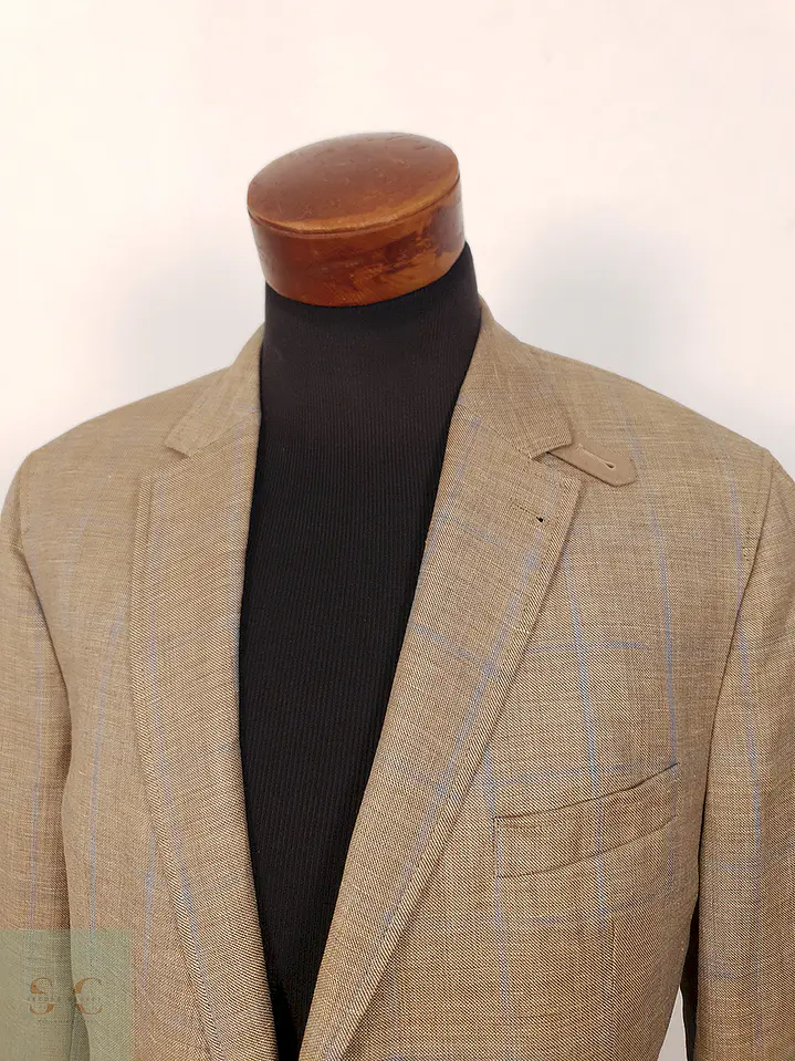 Blazer Mario Barutti Café con Rayas Azules Lana Virgen y Lino - Talla LXL 6