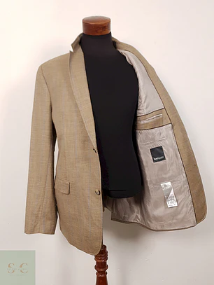 Blazer Mario Barutti Café con Rayas Azules Lana Virgen y Lino - Talla LXL
