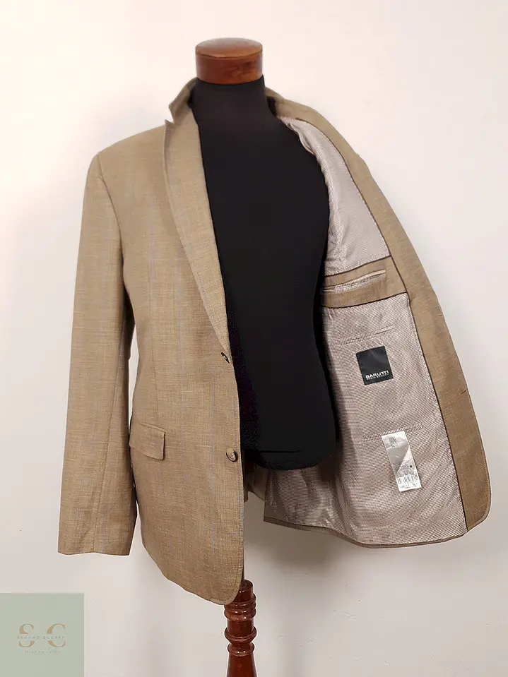 Blazer Mario Barutti Café con Rayas Azules Lana Virgen y Lino - Talla LXL 1