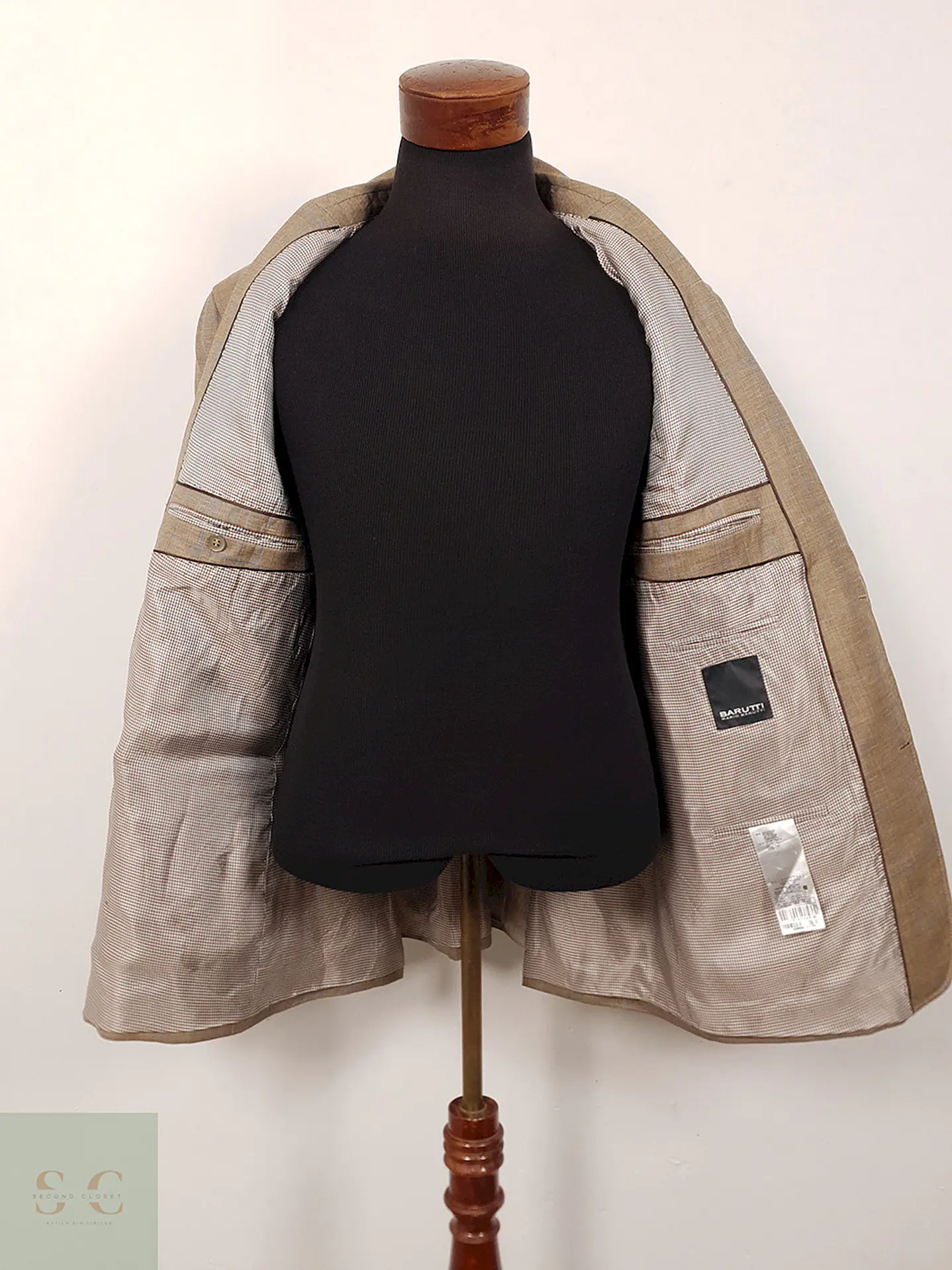 Blazer Mario Barutti Café con Rayas Azules Lana Virgen y Lino - Talla LXL 11