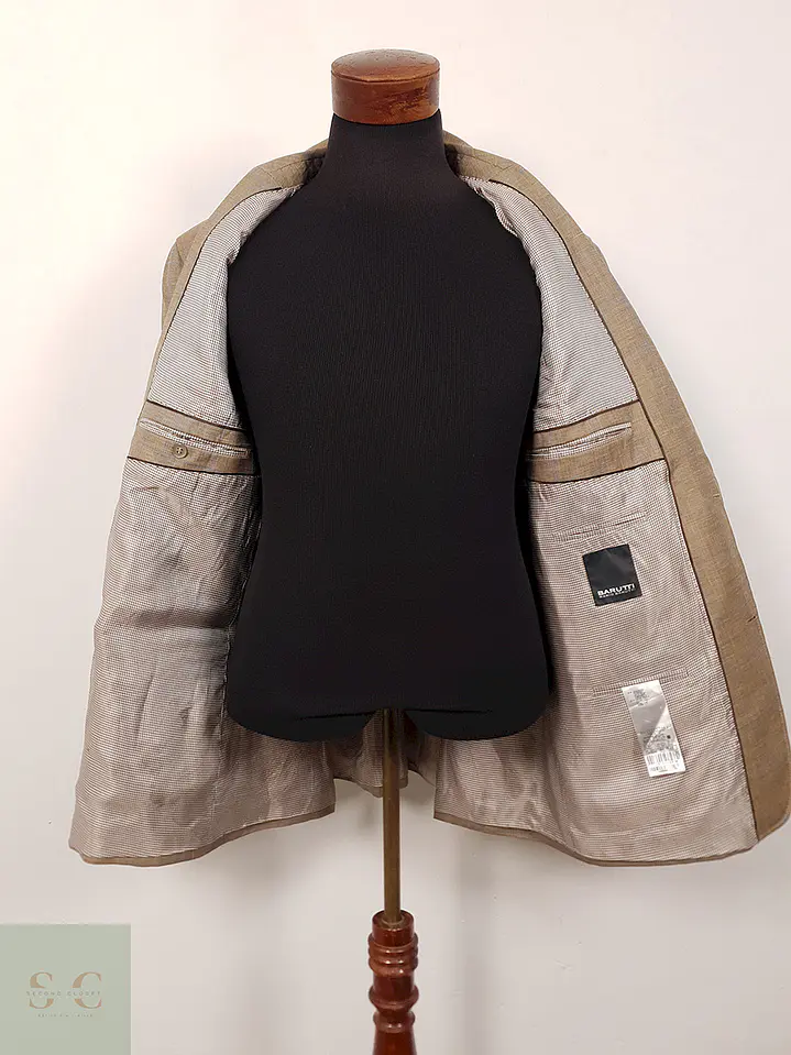 Blazer Mario Barutti Café con Rayas Azules Lana Virgen y Lino - Talla LXL 11
