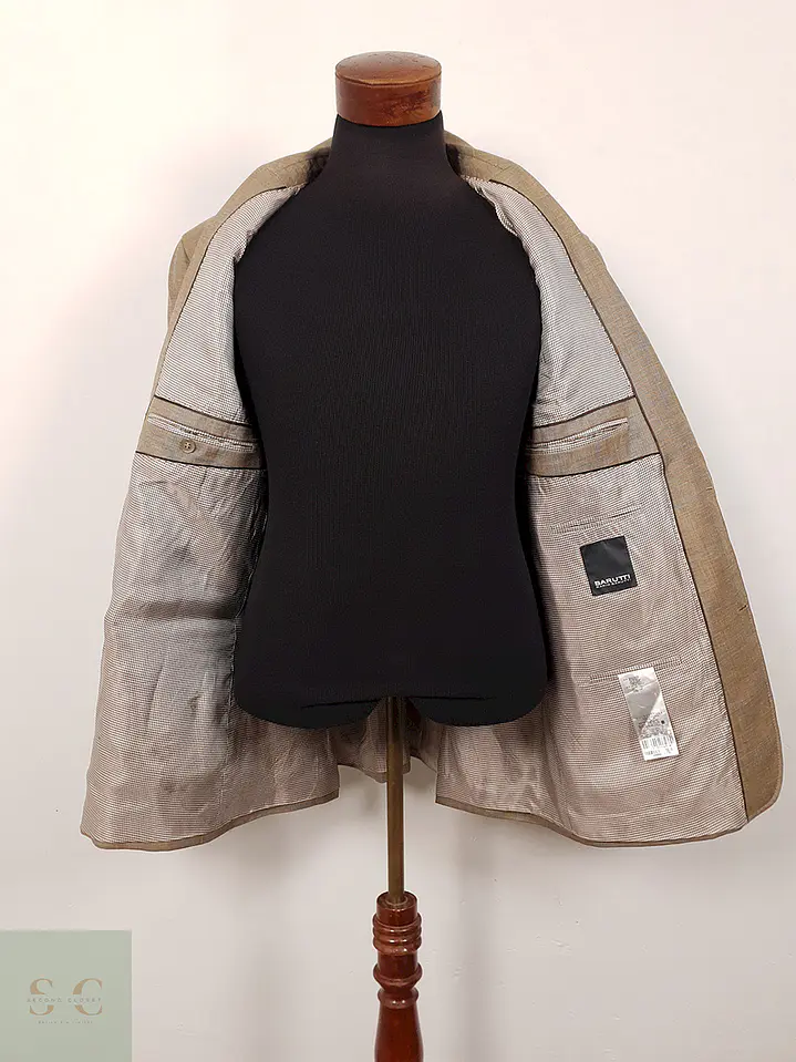 Blazer Mario Barutti Café con Rayas Azules Lana Virgen y Lino - Talla LXL 12