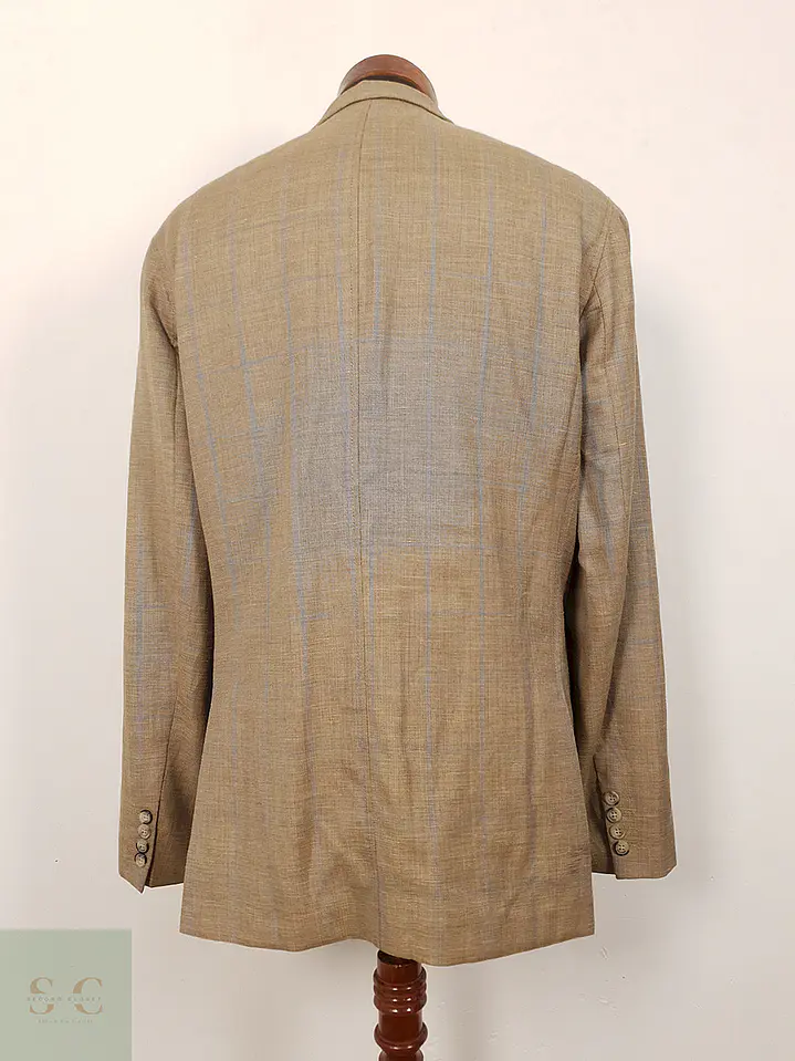 Blazer Mario Barutti Café con Rayas Azules Lana Virgen y Lino - Talla LXL 13