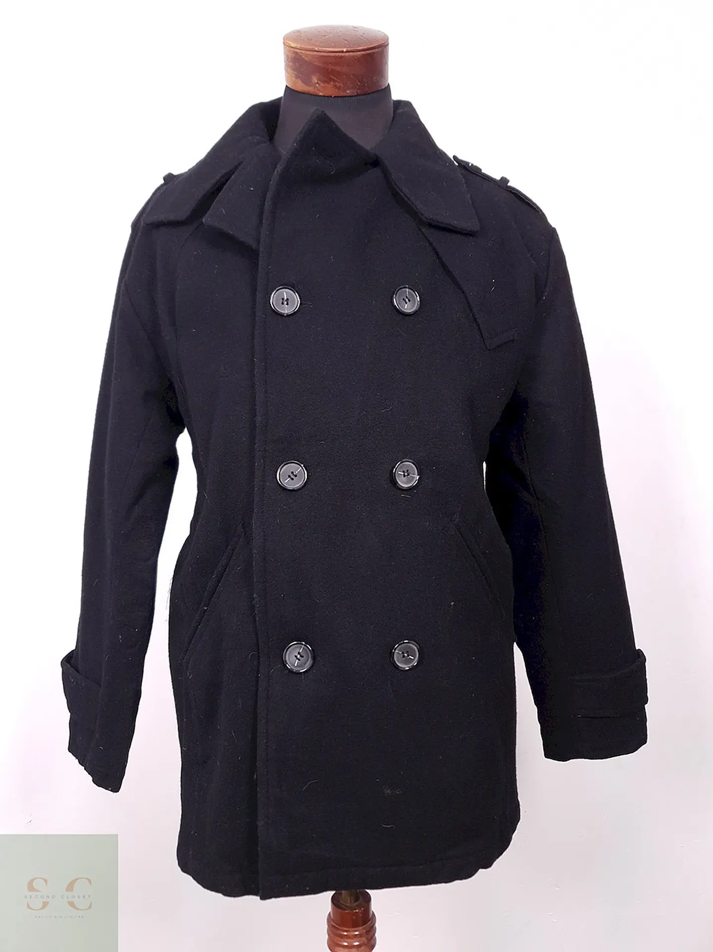 Abrigo Chereskin Marinero Negro 70% Lana Talla LXL 1