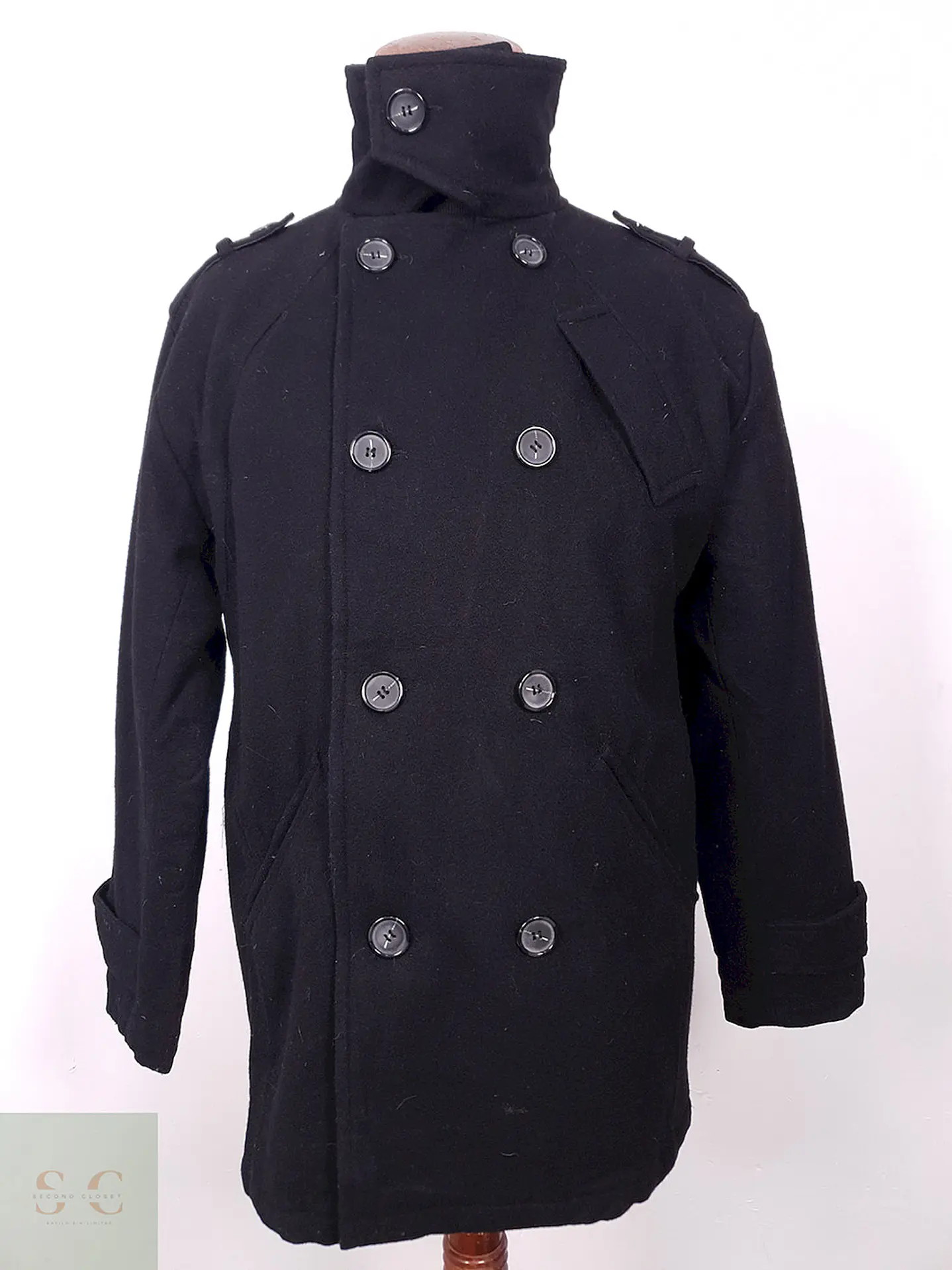 Abrigo Chereskin Marinero Negro 70% Lana Talla LXL 9