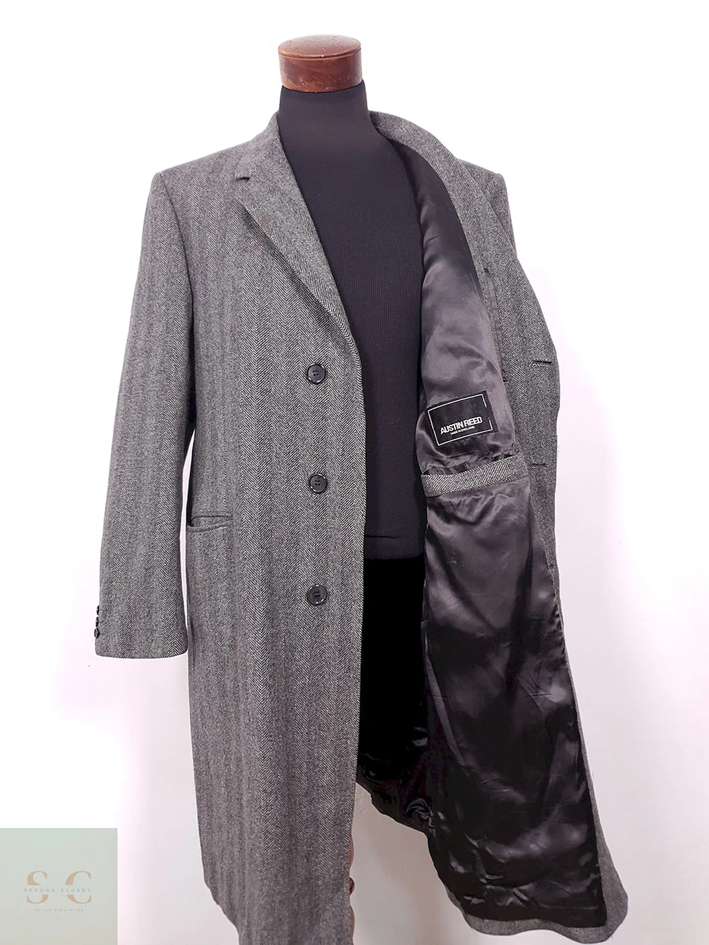 Abrigo Austin Reed 100% Lana Virgen Gris Talla LXL 14