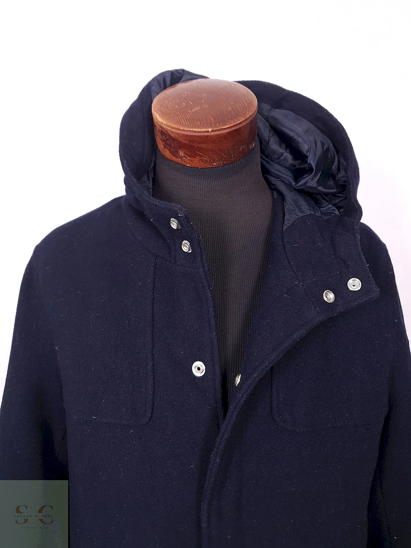 Abrigo Forever 21 Azul con Gorro 50% Lana Talla ML 6