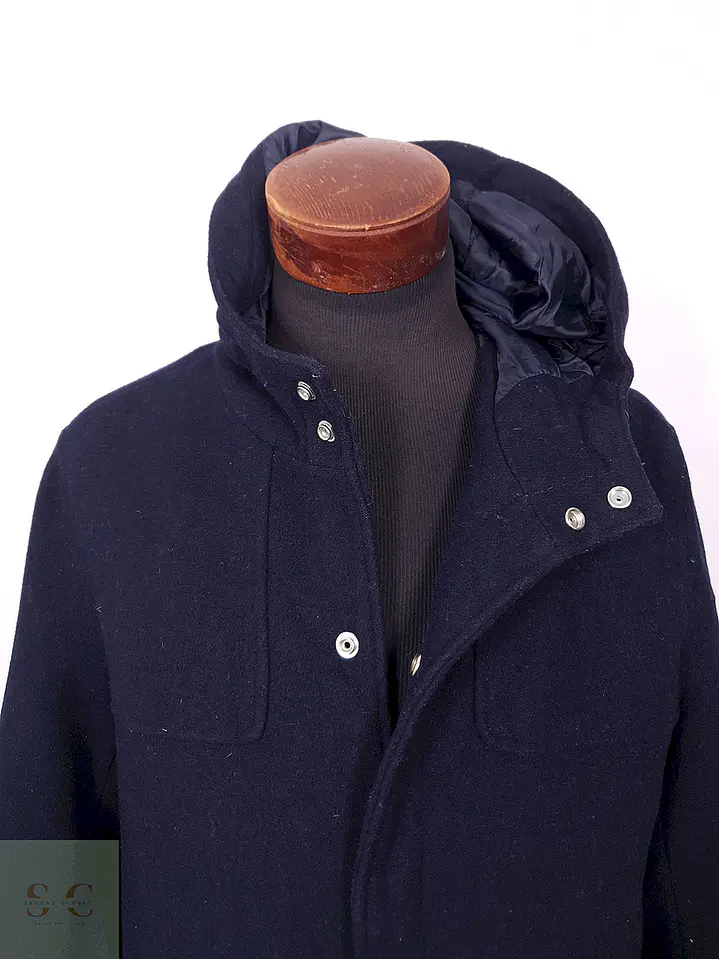 Abrigo Forever 21 Azul con Gorro 50% Lana Talla ML 6