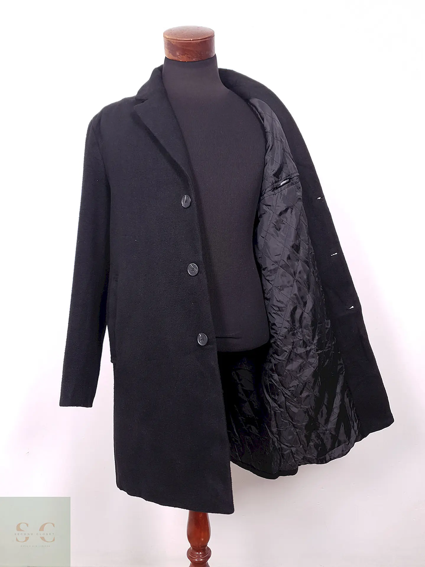 Abrigo J.M. Haggar Negro Mezcla Lana Talla L 8