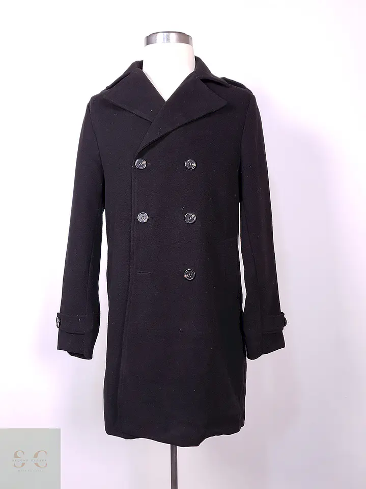 Abrigo Marinero Negro Mezcla Lana Talla M 1