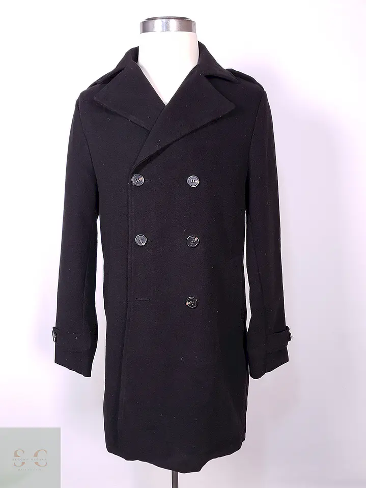 Abrigo Marinero Negro Mezcla Lana Talla M 2