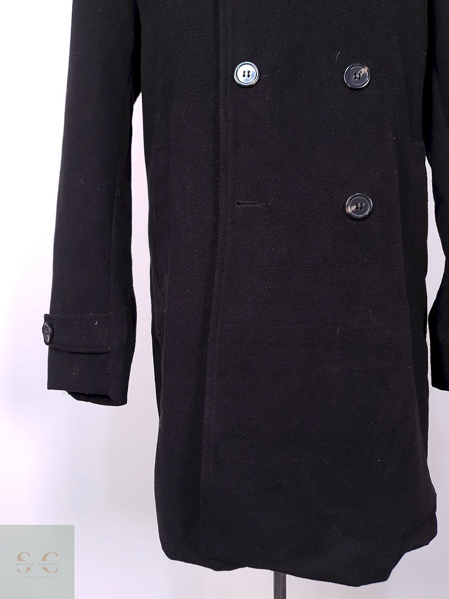 Abrigo Marinero Negro Mezcla Lana Talla M 3