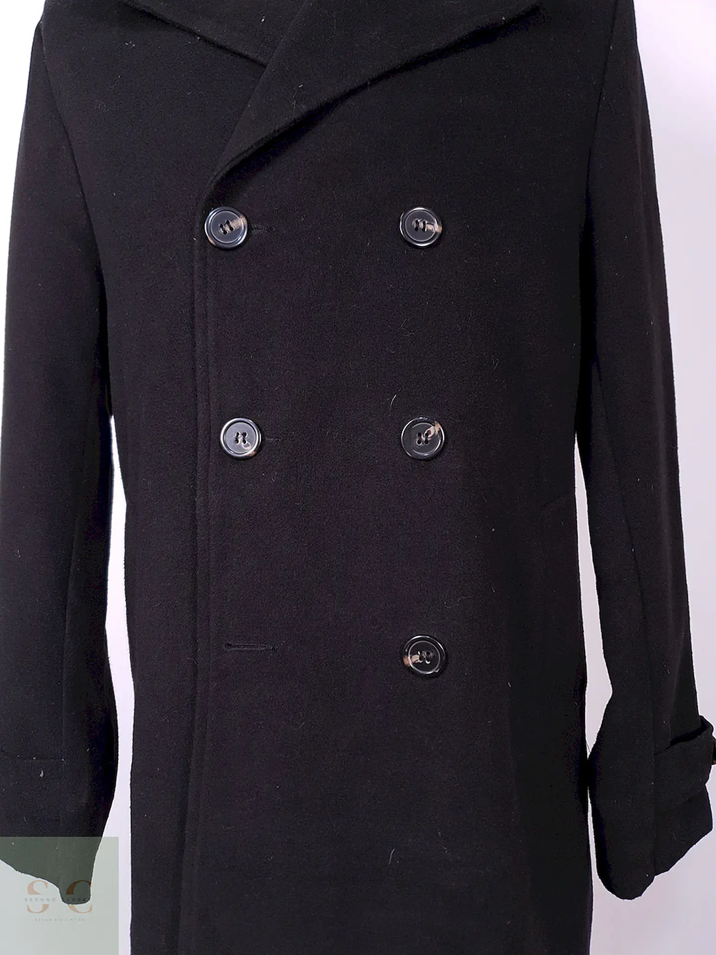 Abrigo Marinero Negro Mezcla Lana Talla M 4