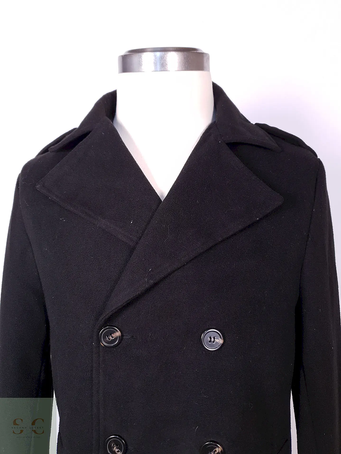 Abrigo Marinero Negro Mezcla Lana Talla M 5