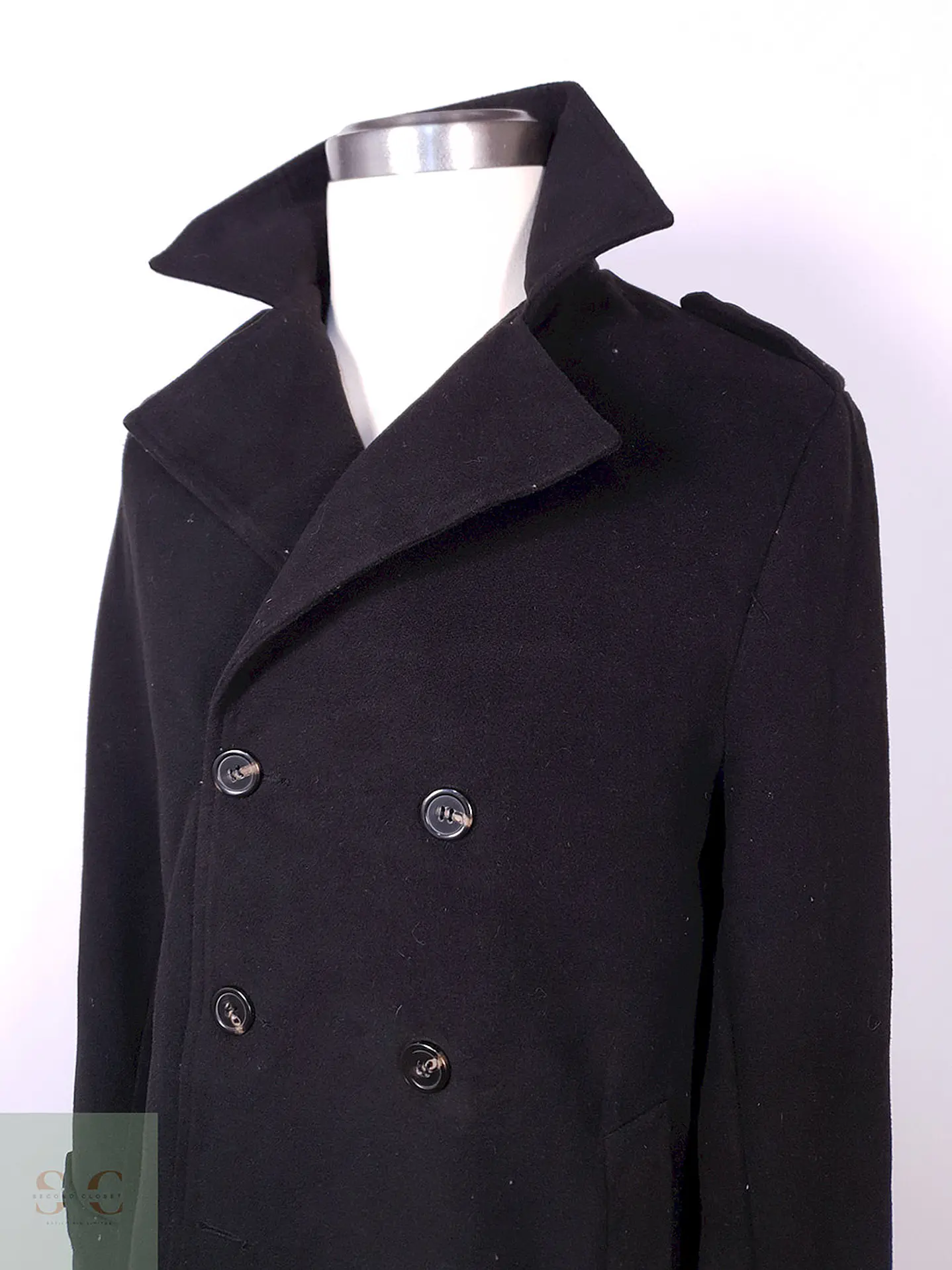 Abrigo Marinero Negro Mezcla Lana Talla M 6