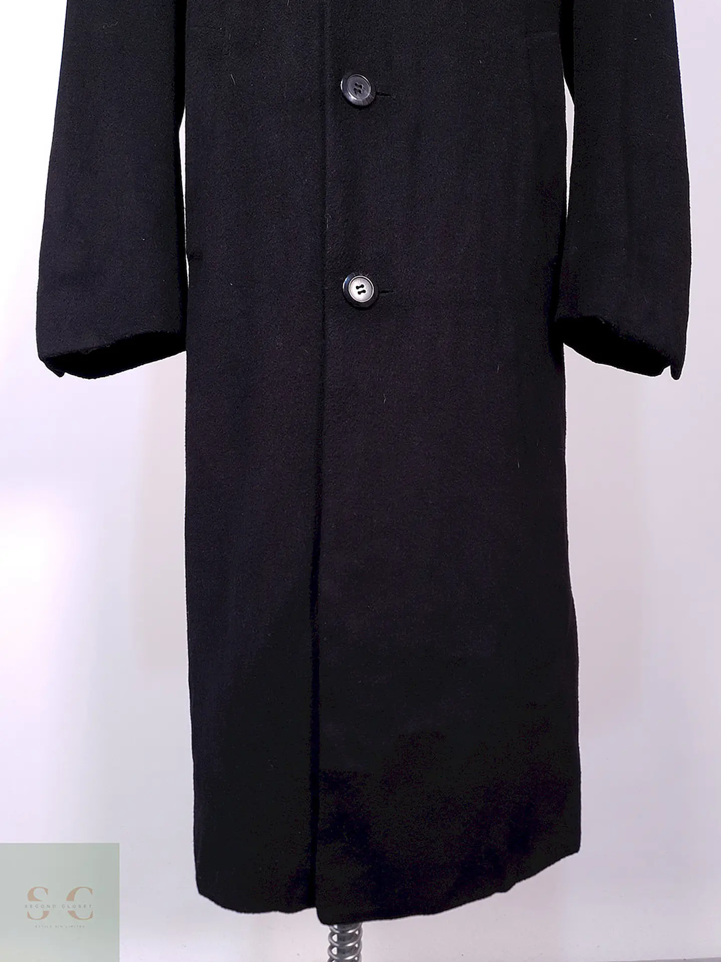 Abrigo Largo Negro Diseño Italiano Lana Talla L 2