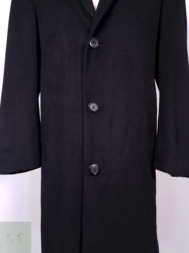 Abrigo Largo Negro Diseño Italiano Lana Talla L 3