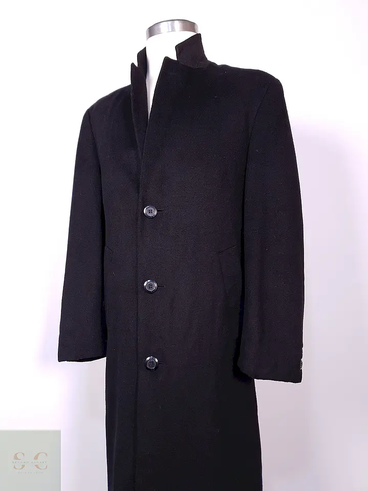 Abrigo Largo Negro Diseño Italiano Lana Talla L 8