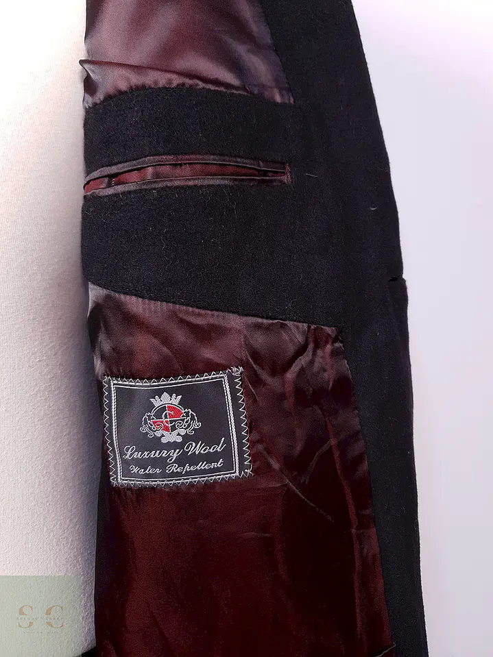 Abrigo Largo Negro Diseño Italiano Lana Talla L 10