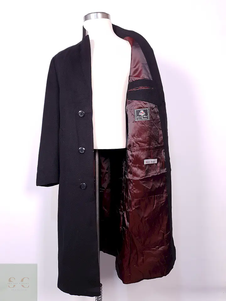 Abrigo Largo Negro Diseño Italiano Lana Talla L 12
