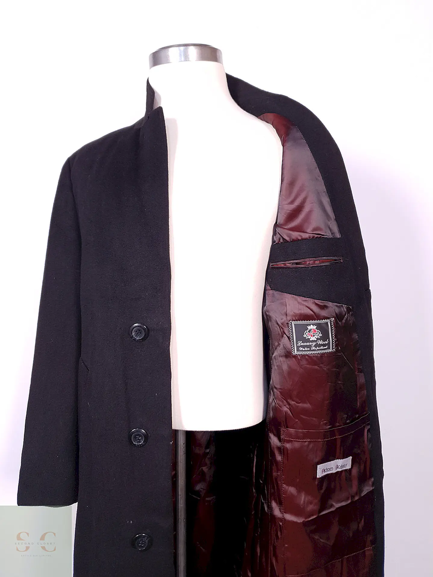 Abrigo Largo Negro Diseño Italiano Lana Talla L 13