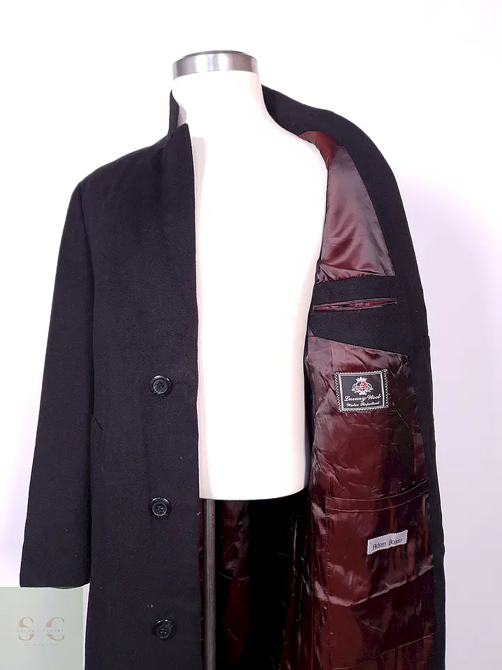 Abrigo Largo Negro Diseño Italiano Lana Talla L 13