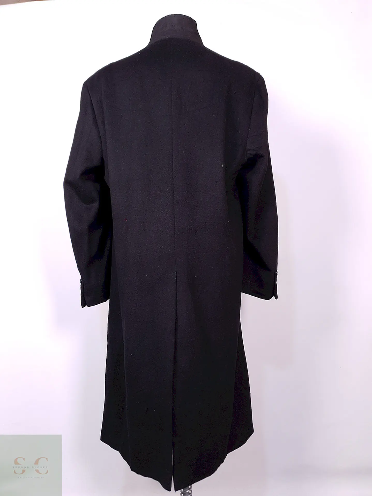 Abrigo Largo Negro Diseño Italiano Lana Talla L 16