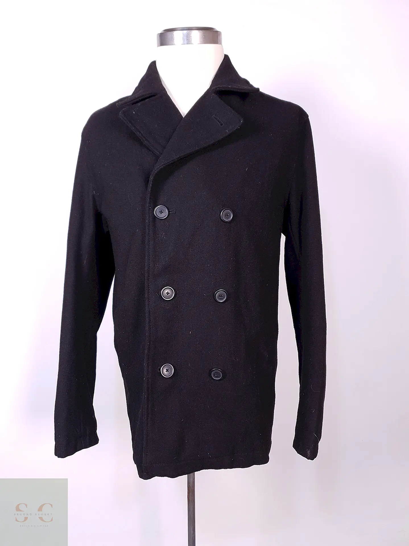 Abrigo Old Navy Marinero Negro Mezcla Lana Talla L 1