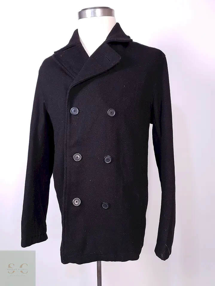 Abrigo Old Navy Marinero Negro Mezcla Lana Talla L 2