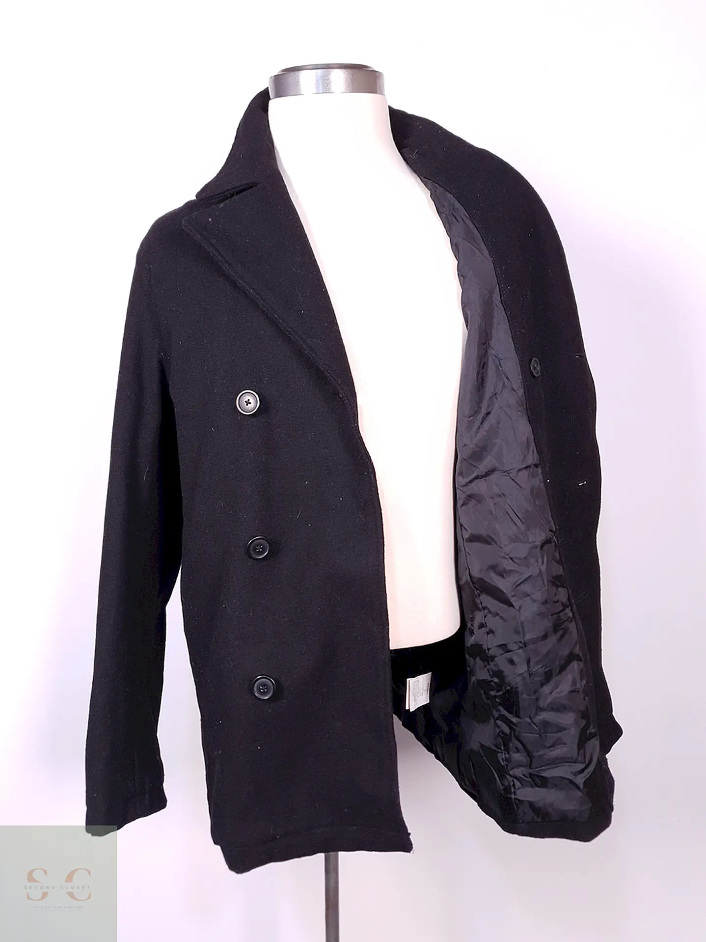 Abrigo Old Navy Marinero Negro Mezcla Lana Talla L 8