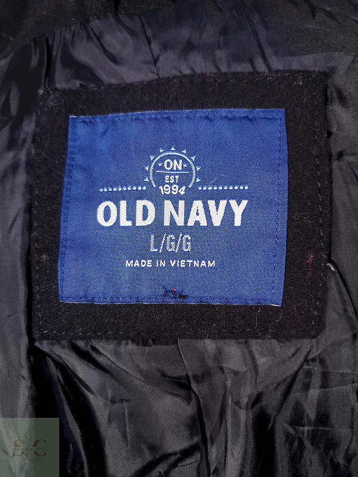 Abrigo Old Navy Marinero Negro Mezcla Lana Talla L 10