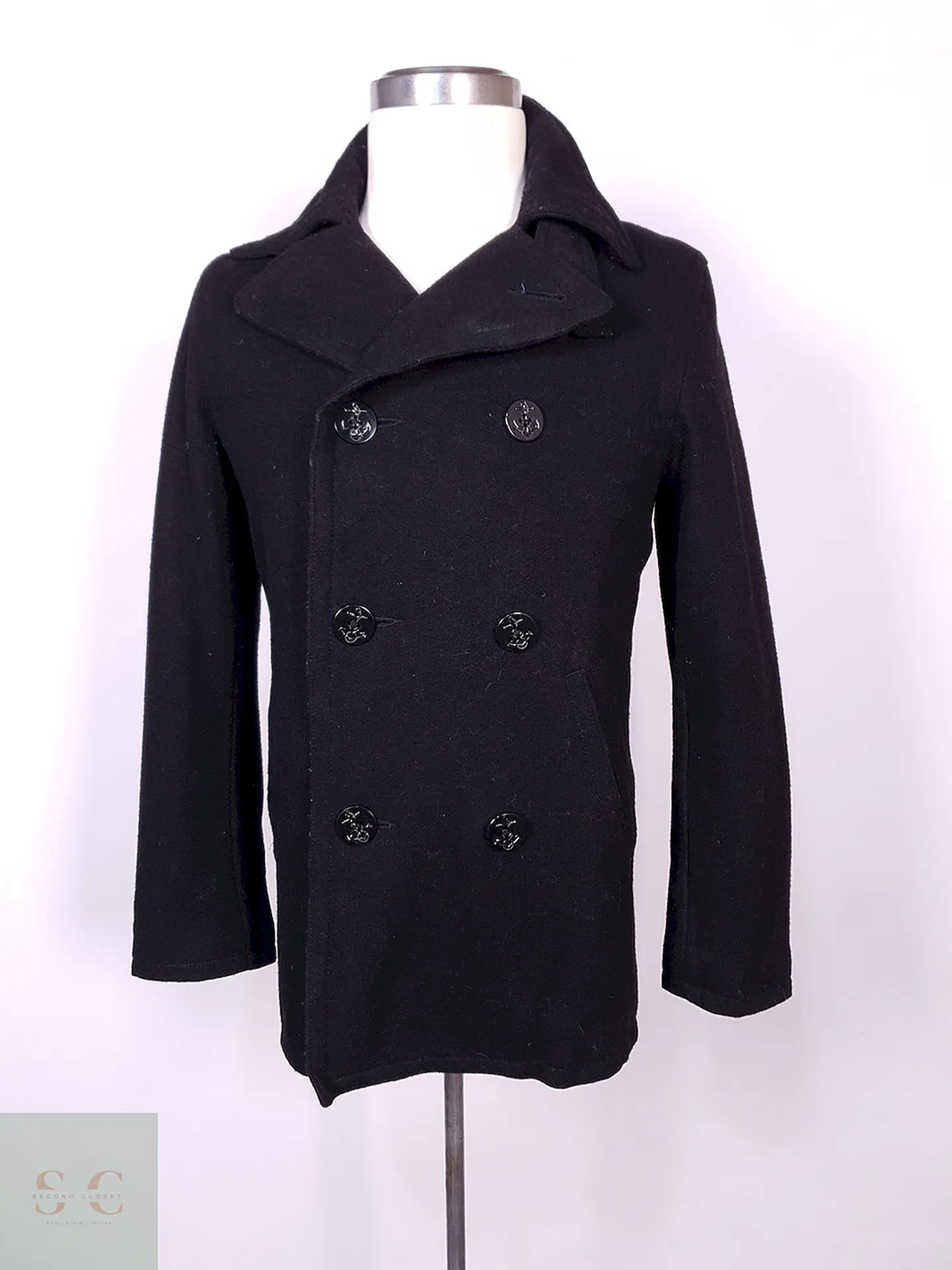 Abrigo Old Navy Marinero Negro Mezcla Lana Virgen Talla S 1