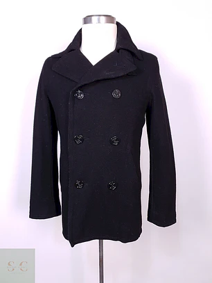 Abrigo Old Navy Marinero Negro Mezcla Lana Virgen Talla S