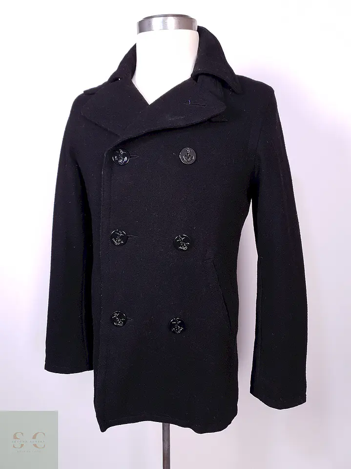 Abrigo Old Navy Marinero Negro Mezcla Lana Virgen Talla S 2