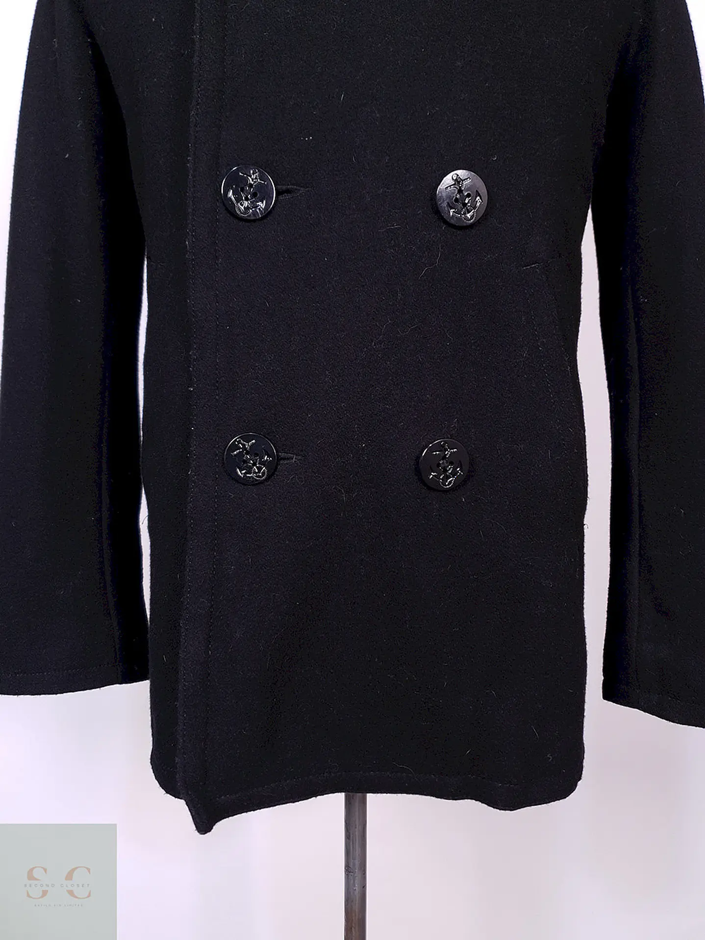 Abrigo Old Navy Marinero Negro Mezcla Lana Virgen Talla S 3