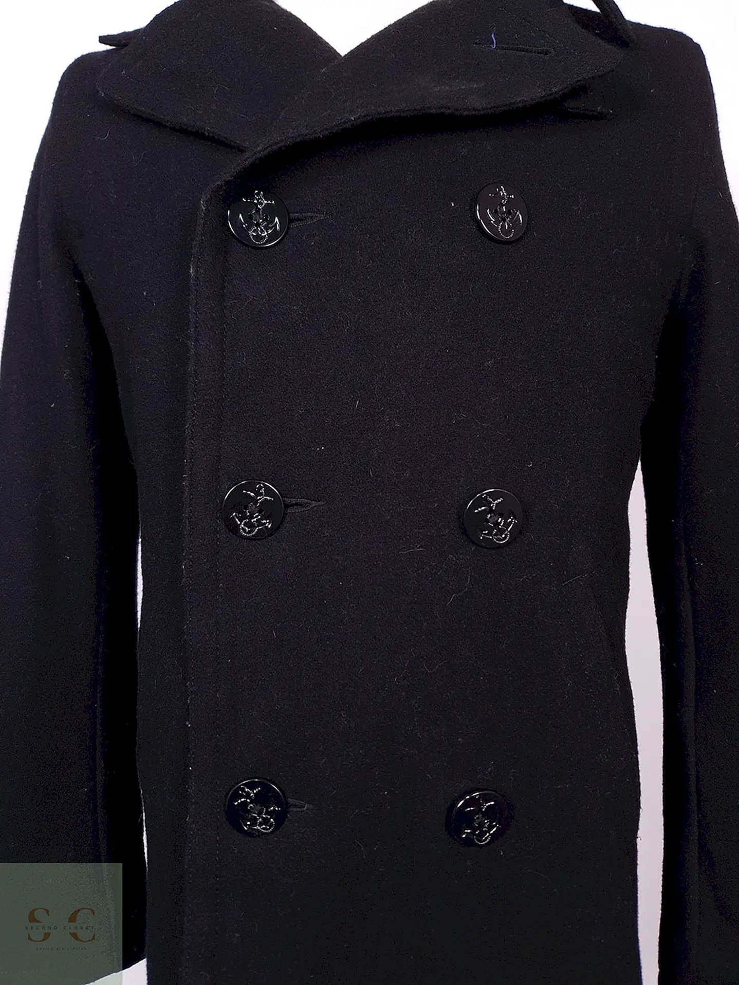 Abrigo Old Navy Marinero Negro Mezcla Lana Virgen Talla S 4