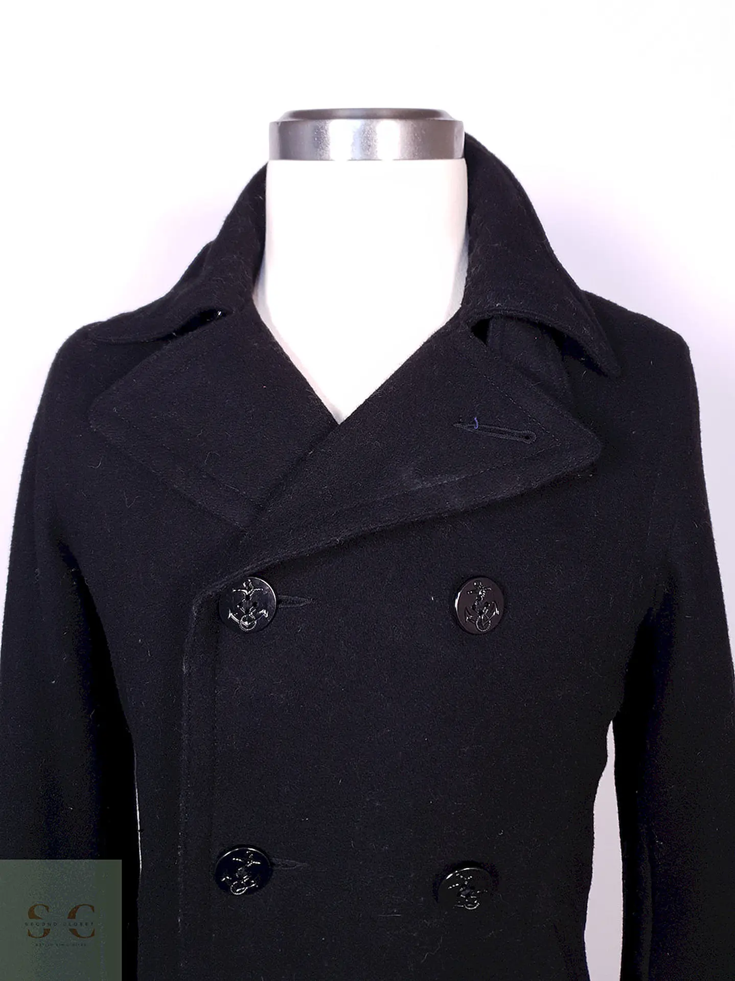 Abrigo Old Navy Marinero Negro Mezcla Lana Virgen Talla S 5