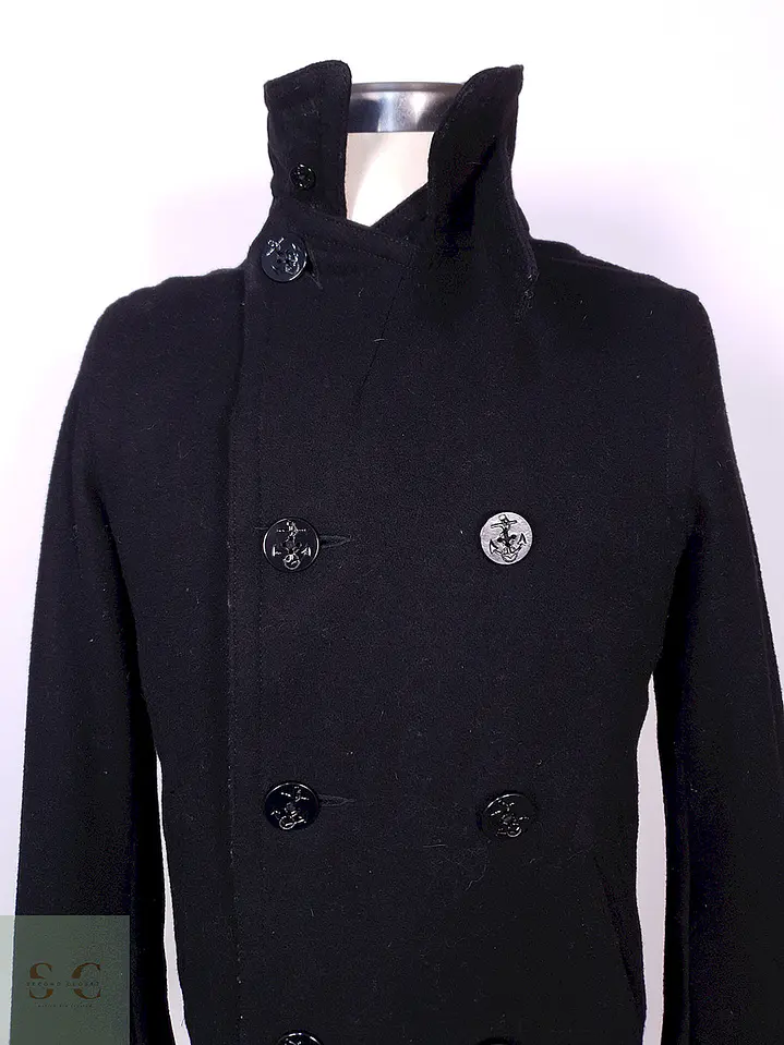 Abrigo Old Navy Marinero Negro Mezcla Lana Virgen Talla S 6
