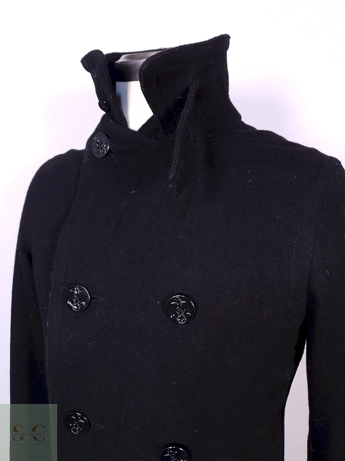Abrigo Old Navy Marinero Negro Mezcla Lana Virgen Talla S 7