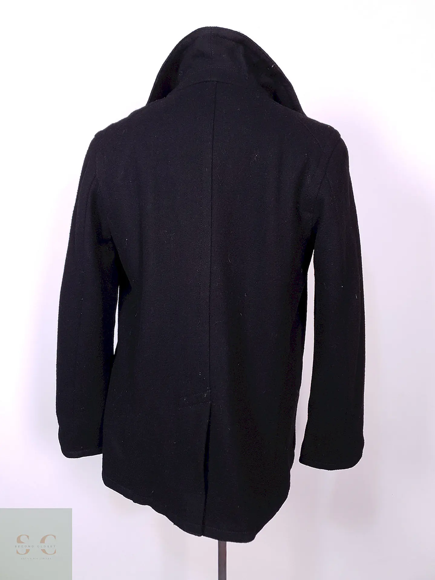 Abrigo Old Navy Marinero Negro Mezcla Lana Virgen Talla S 10