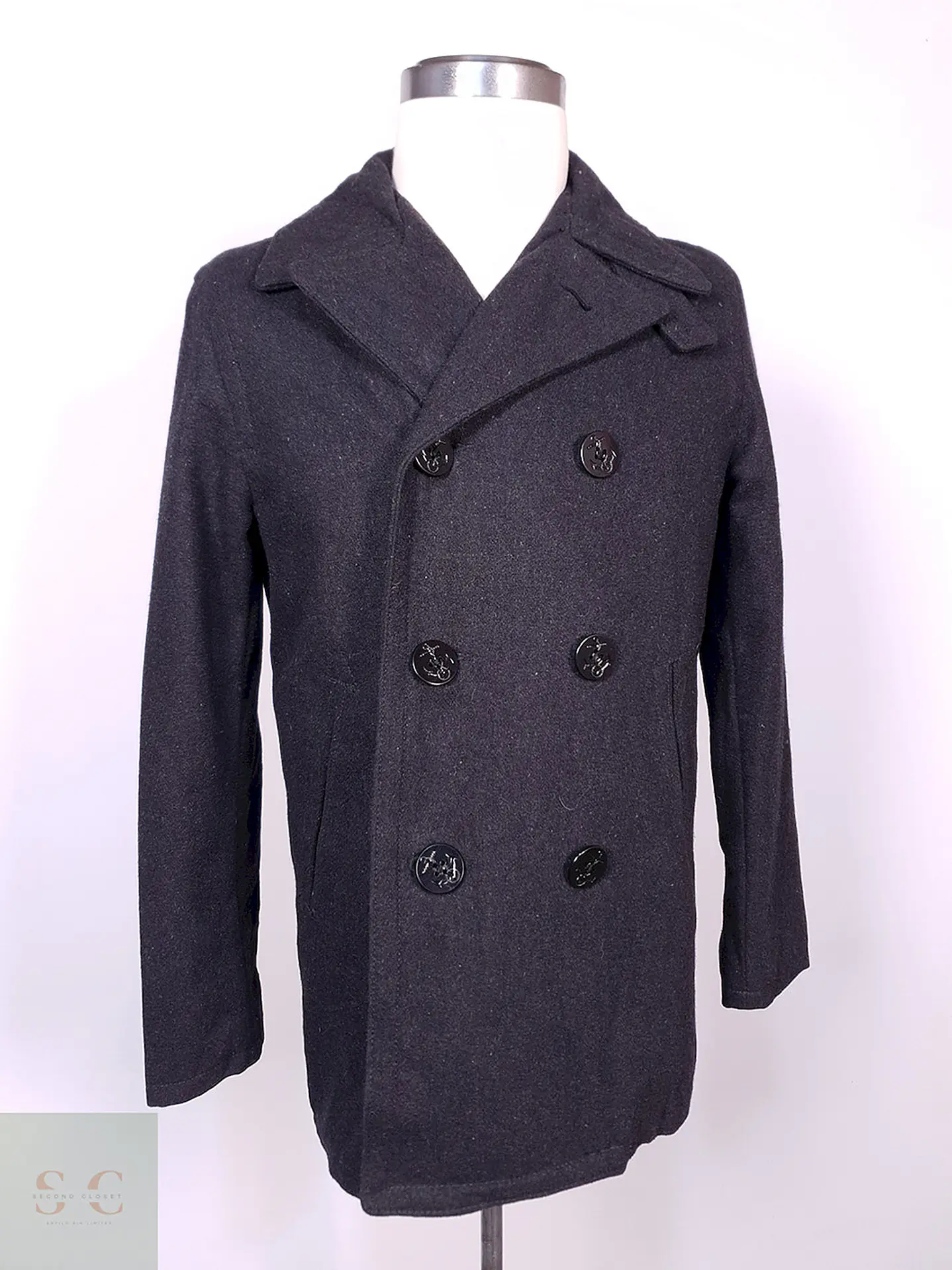 Abrigo Old Navy Marinero Plomo Mezcla Lana Talla S 2