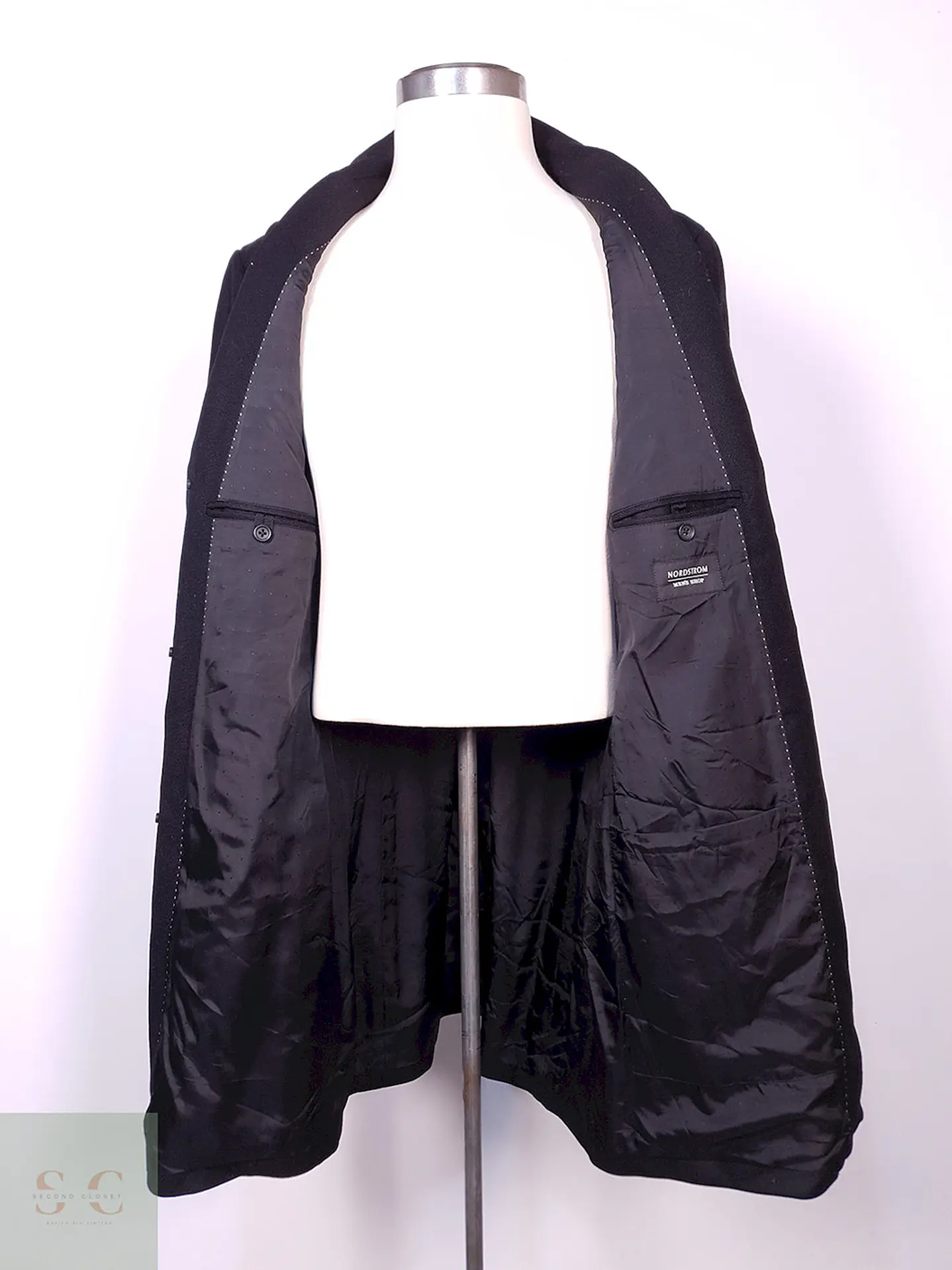Abrigo Nordstrom Largo Negro 100% Lana Talla L 14