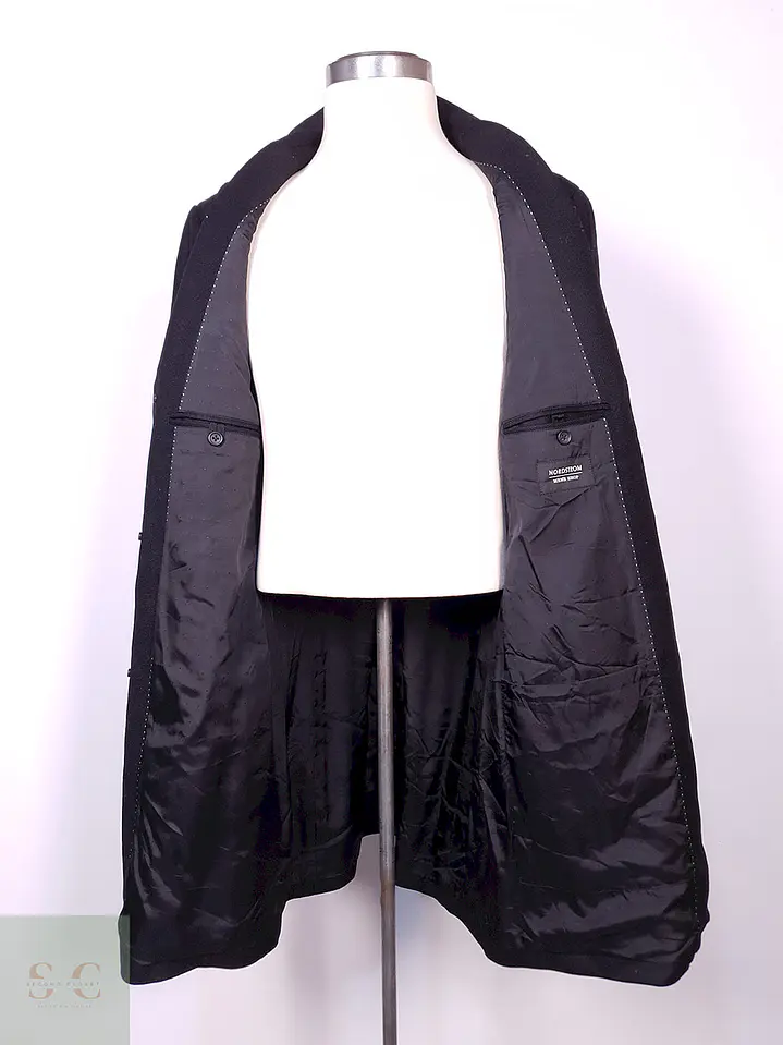 Abrigo Nordstrom Largo Negro 100% Lana Talla L 14
