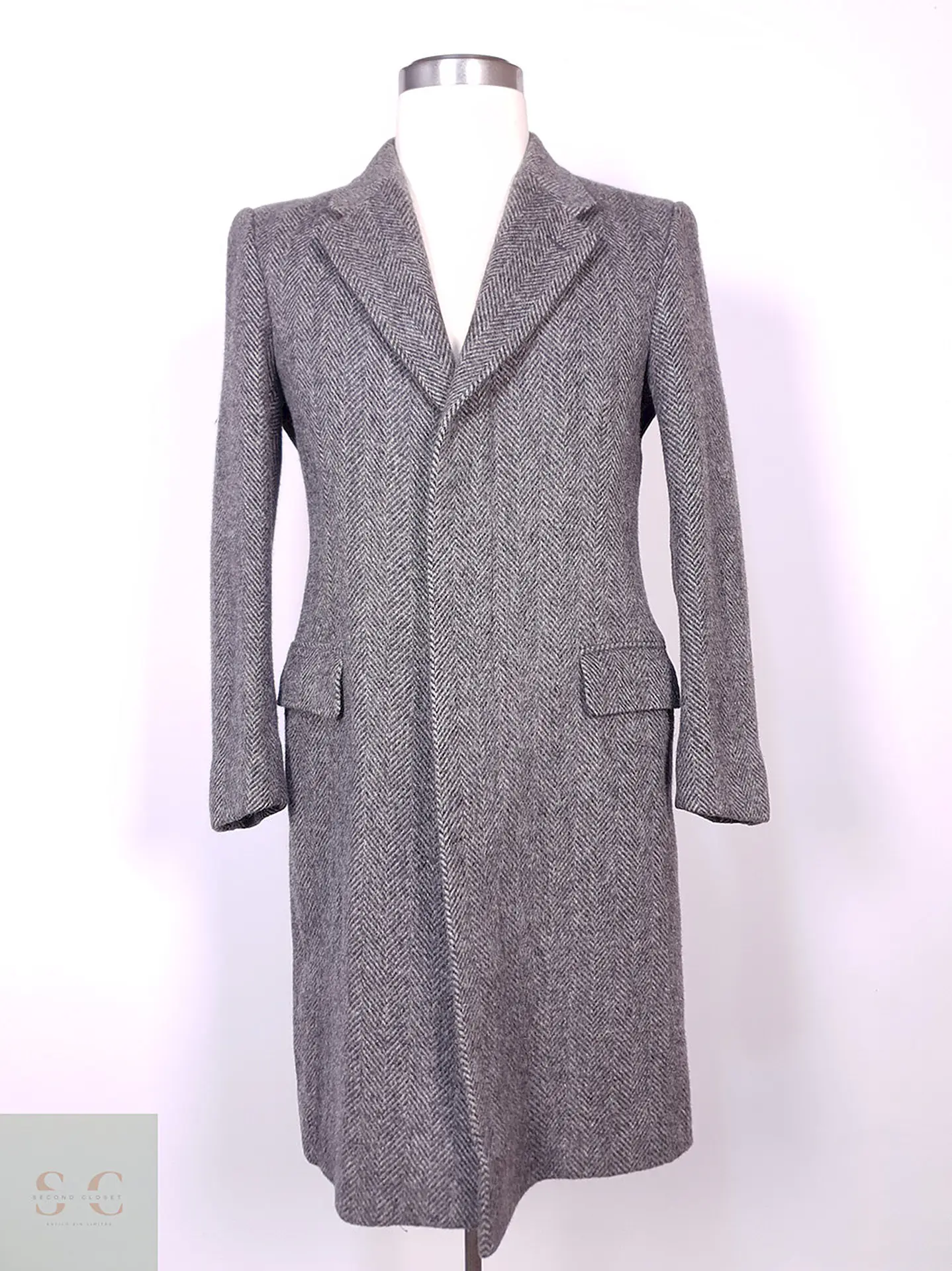 Abrigo Moessmer Vintage Plomo Lana Virgen Mohair Talla M 1